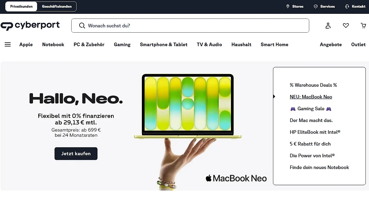Bild: Der Onlineshop von Cyberport