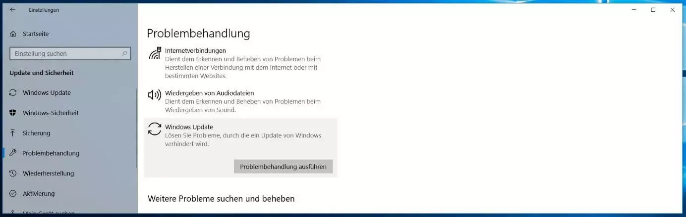 Bild: Problembehandlung „Windows Update“ in Windows 10
