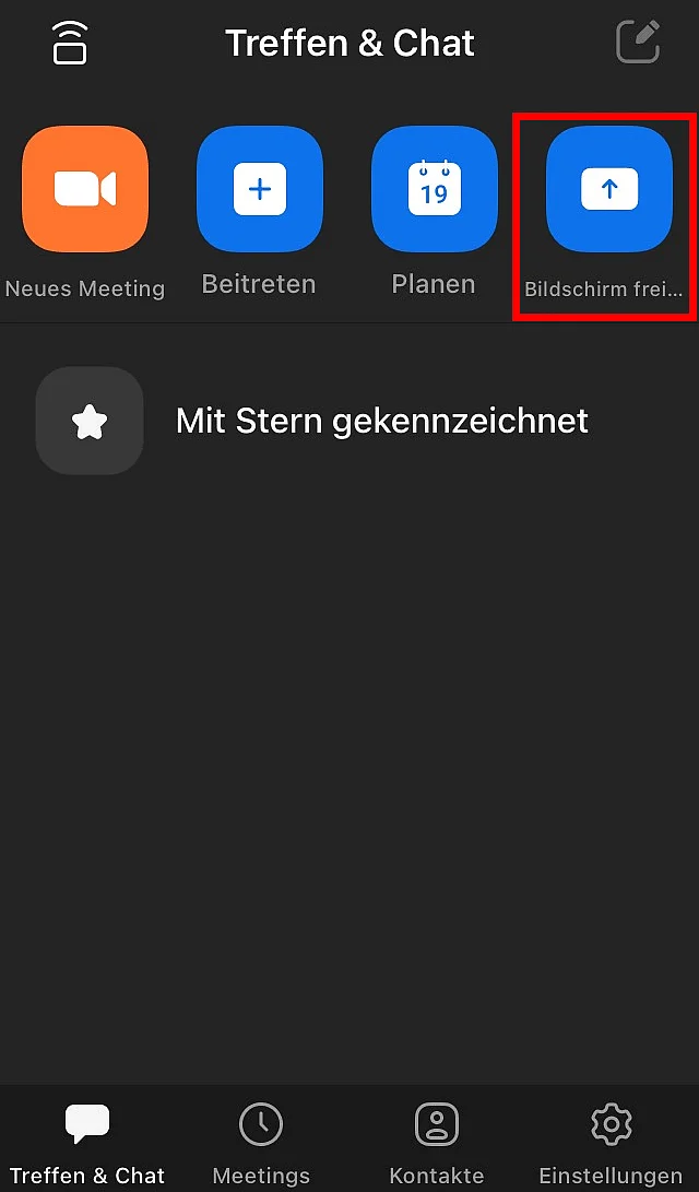 Bild: Zoom-iPhone-App mit Option zur Freigabe des Bildschirms