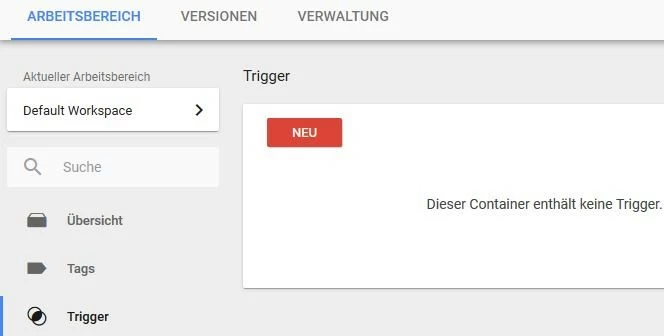 Trigger-Menü im Arbeitsbereich von Google Tag Manager