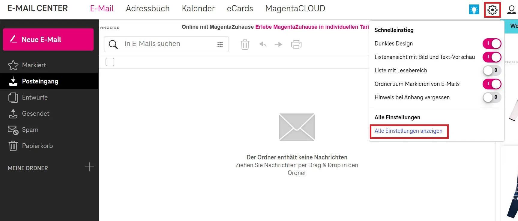 Bild: Das E-Mail-Center der Telekom