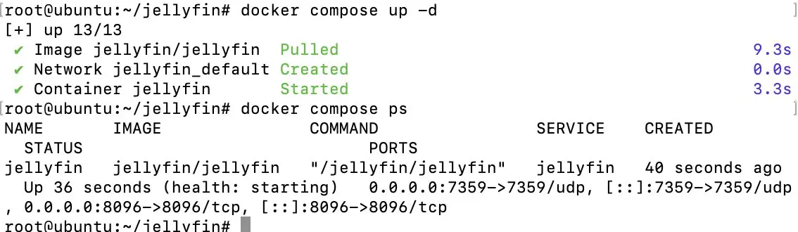 Anzeige nach Docker compose Bild: Anzeige nach Docker compose