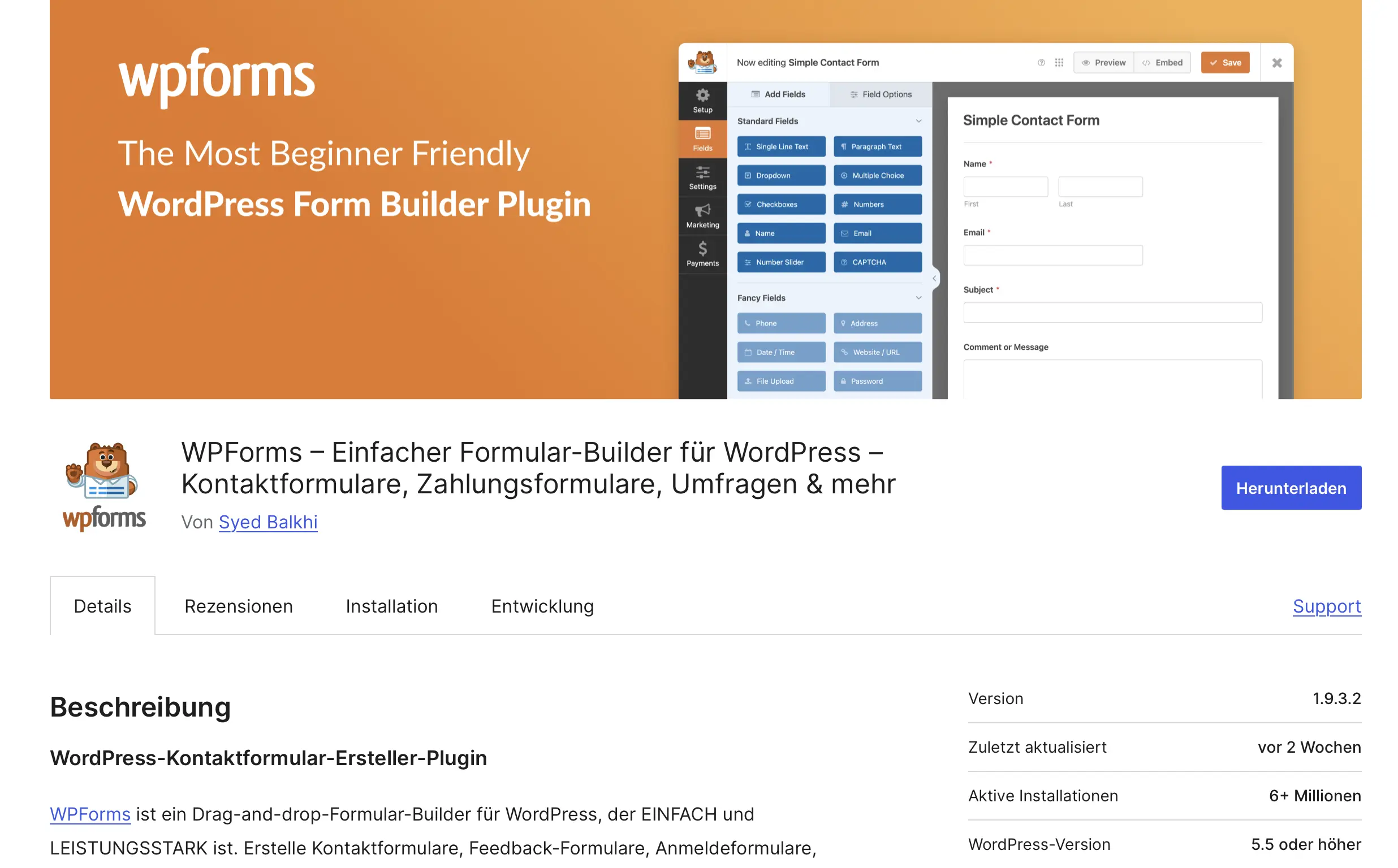 Screenshot des WordPress-Kontaktformular-Plugins WPForms Bild: Screenshot des WordPress-Kontaktformular-Plugins WPForms