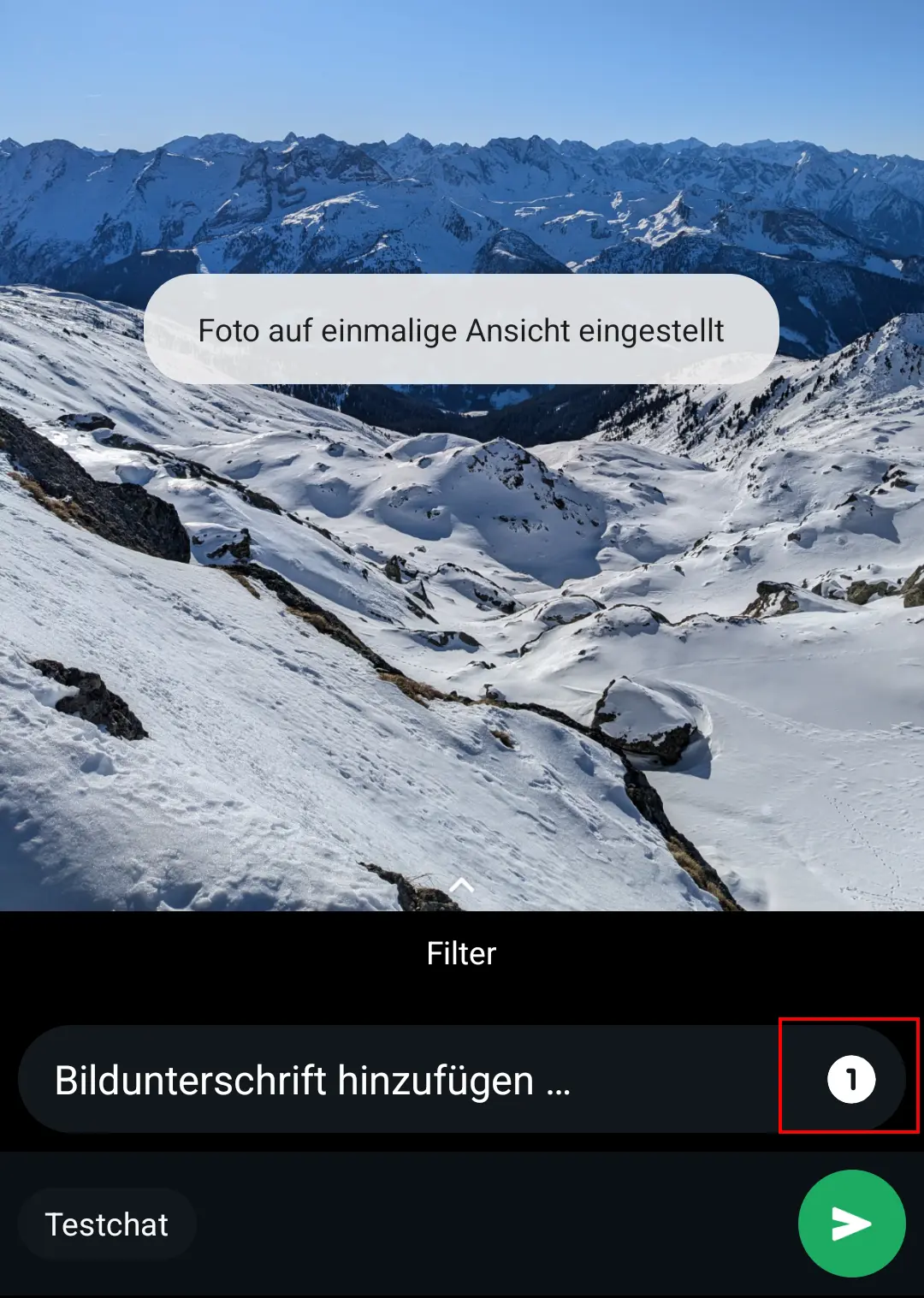 Bild: Android-Screenshot der aktivierten Einmal-ansehen-Funktion in WhatsApp