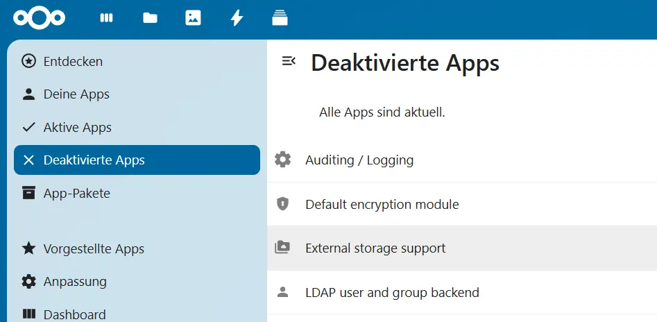 Nextcloud-Apps: External Storage Support Bild: Nextcloud-Apps: External Storage Support