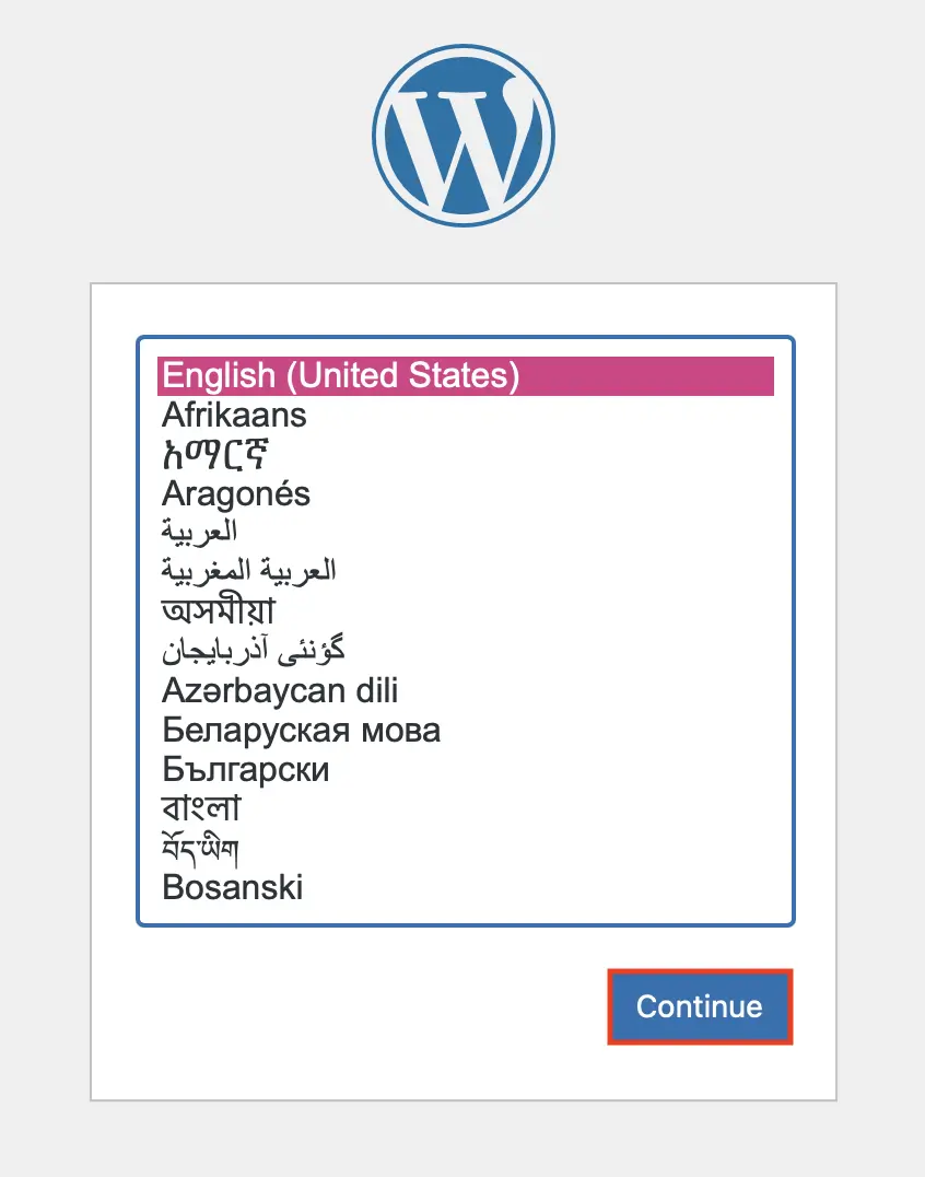Screenshot der WordPress-Sprachauswahl Bild: Screenshot der WordPress-Sprachauswahl