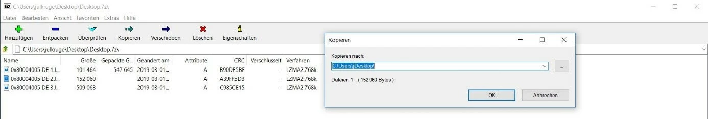 Bild: Datei entpacken mit 7-Zip