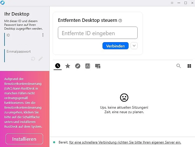 RustDesk Startbildschirm Bild: RustDesk Startbildschirm