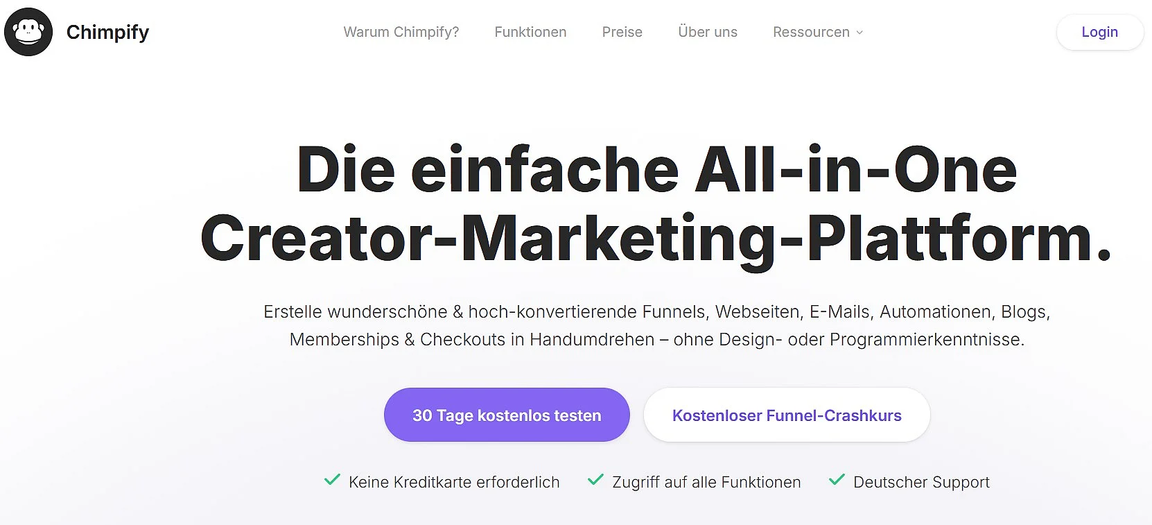 Screenshot der Chimpify-Homepage Bild: Screenshot der Chimpify-Homepage