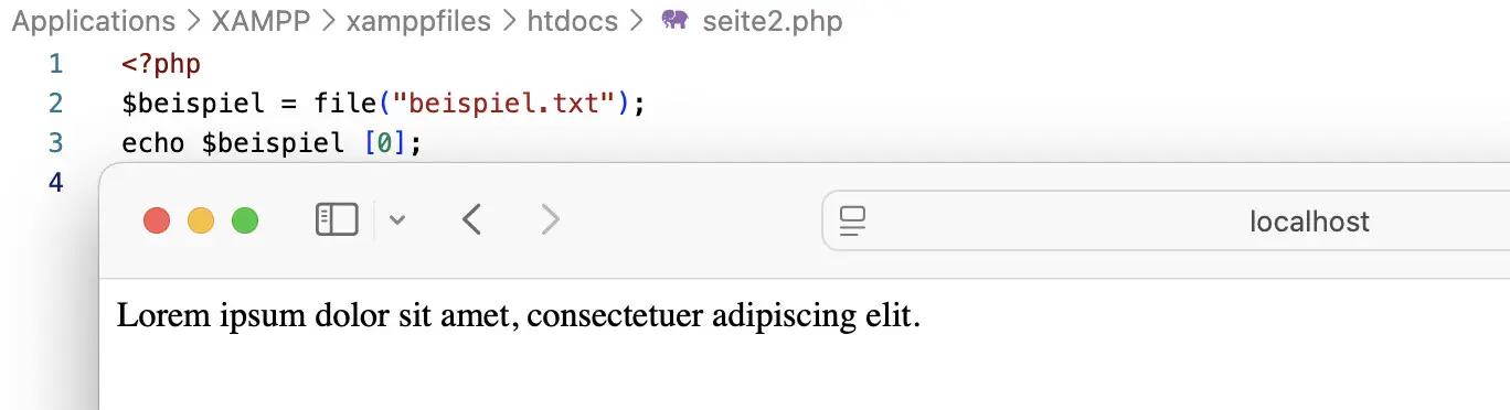 Bild: Die Funktion file() in der Anwendung