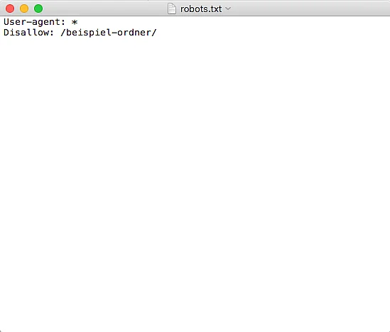 Screenshot einer robots.txt-Datei, bei der der Zugriff auf einen Ordner gesperrt wird Bild: Screenshot einer robots.txt-Datei, bei der der Zugriff auf einen Ordner gesperrt wird