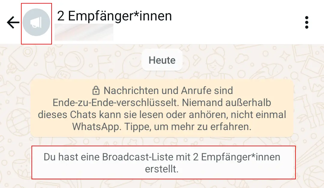 Bild: Android-Screenshot einer Broadcast-Liste auf WhatsApp