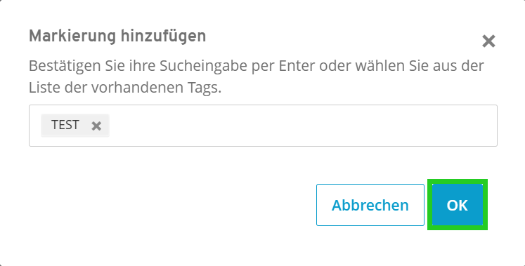 Screenshot: Das Fenster Markierung hinzufügen wird angezeigt. In diesem Fenster ist die Schaltfläche OK hervorgehoben.