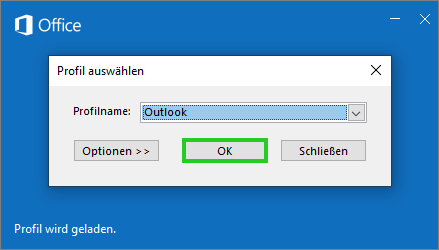Abbildung: Dialogfeld zur Auswahl eines Outlook-Profils beim ersten Start von Outlook 2024
