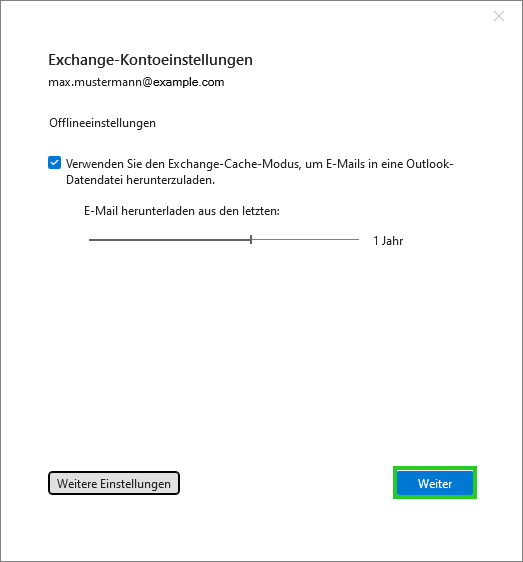 Abbildung: Dialogfeld "Exchange-Kontoeinstellungen" in Outlook 2024