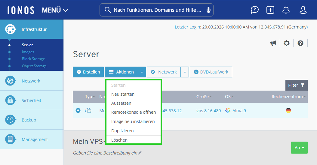 Screenshot: Der Bereich Sicherheit > Monitoring Center wird im Cloud Panel angezeigt. Im Abschnitt Zeitraum ist die Schaltfläche Übernehmen hervorgehoben.