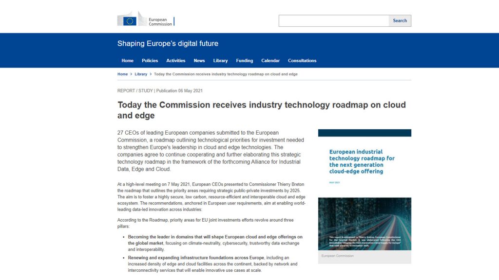 Commission receives industry technology roadmap on cloud and edge