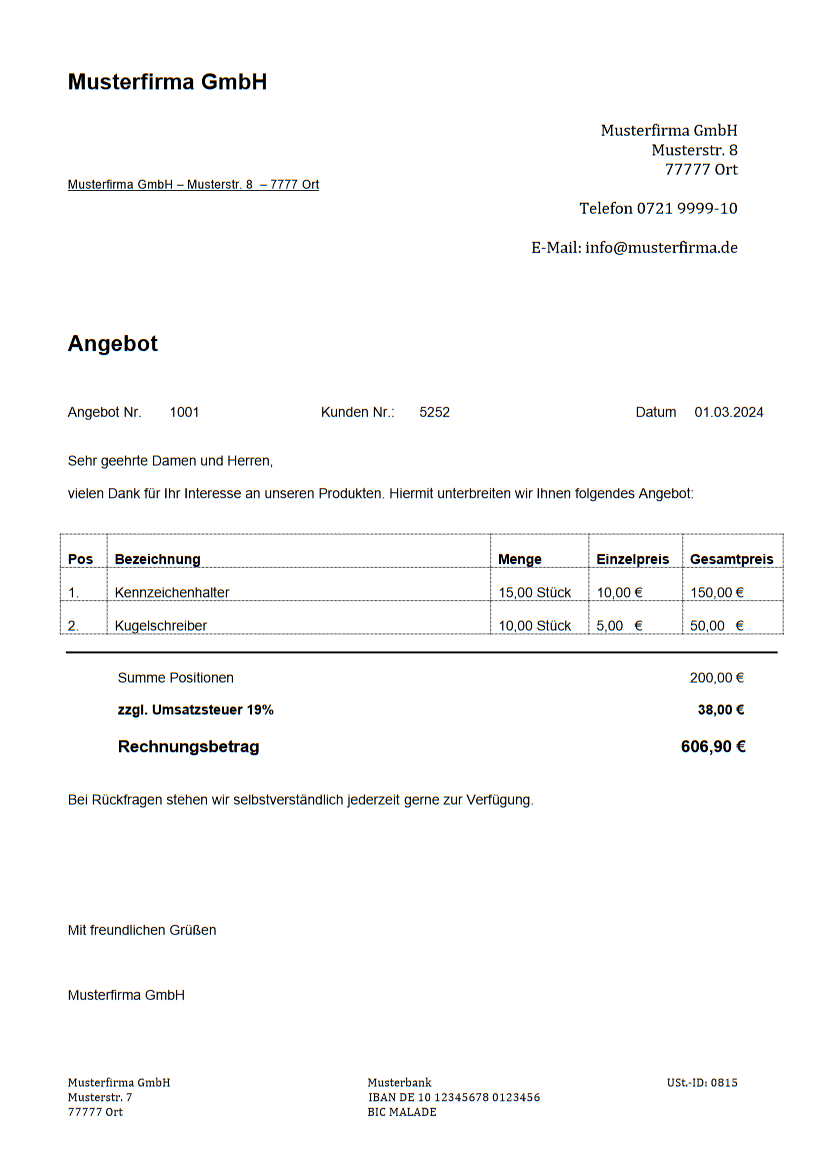 Kostenlose Angebotsvorlagen Word Excel IONOS