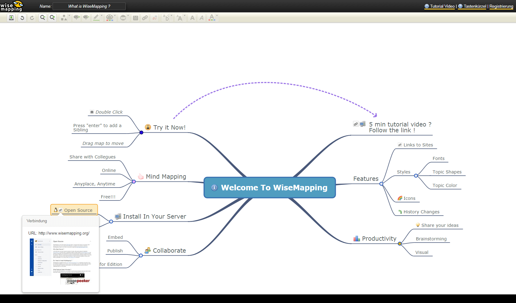 Screenshot der wisemapping-Testversion