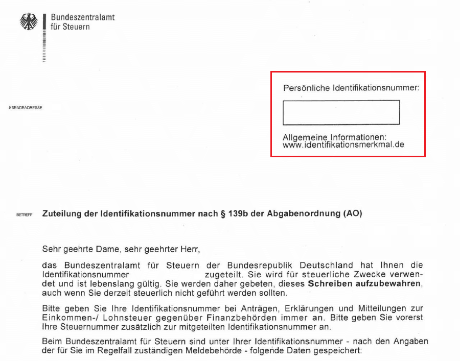 Steueridentifikationsnummer aufbau