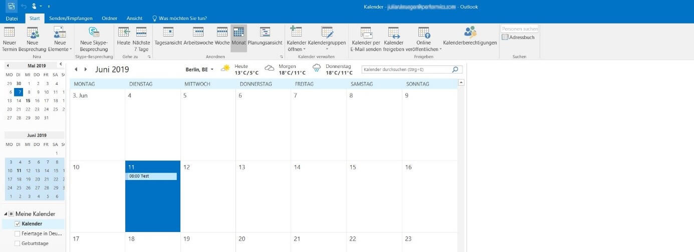 Microsoft Outlook: Kalenderansicht